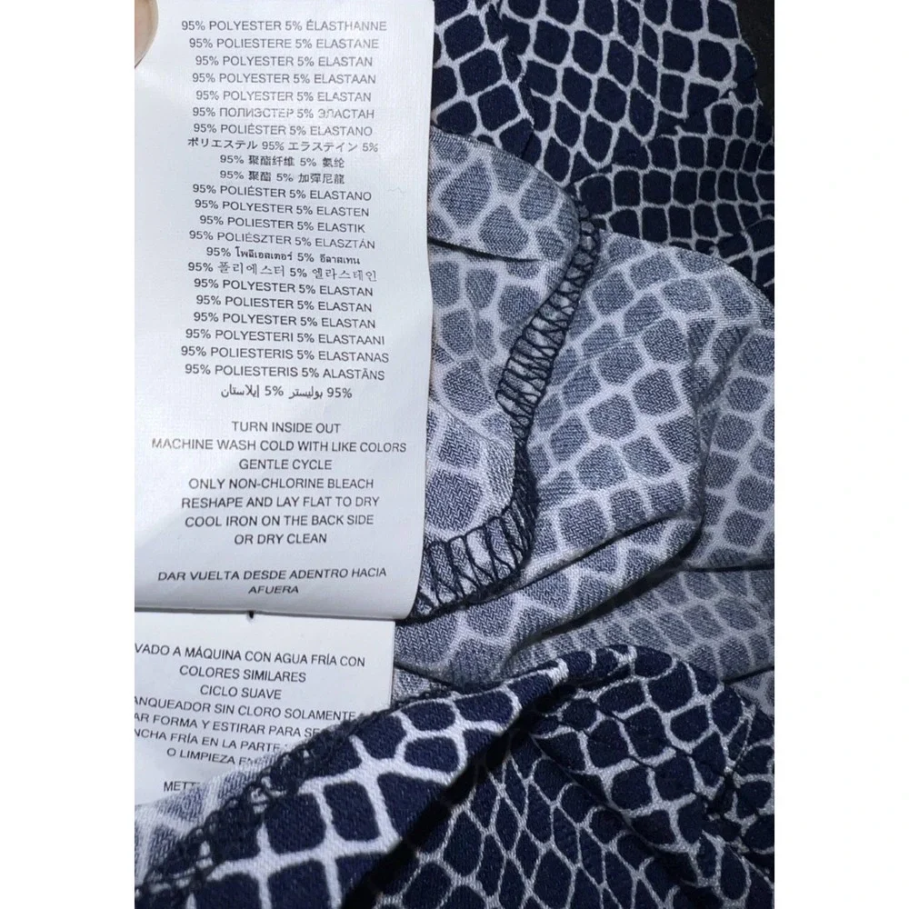 Michael Kors Navy White Geometric Snakeskin Print Bell‎ Sleeve Blouse Top XL